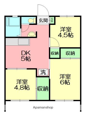 パストラル湘南Ⅱ(3DK/1階)の間取り写真