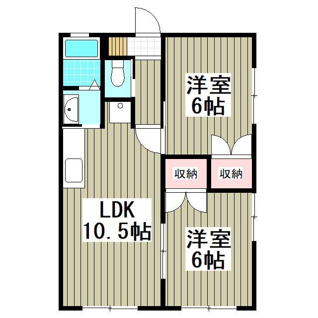 シーサイドハイムカトウⅡ(2LDK/2階)の間取り写真