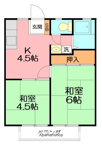 柚ノ木ハイツ(2K/2階)の間取り写真