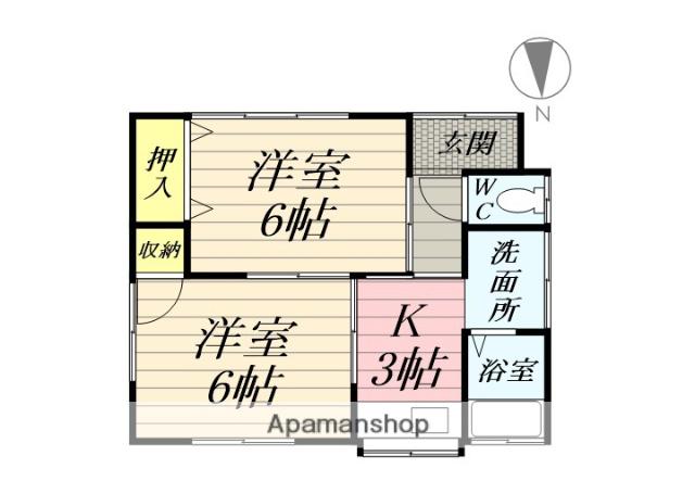 東海道本線 鴨宮駅 徒歩30分 1階建 築41年(2K)の間取り写真