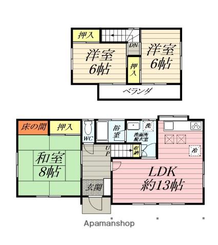 小田急電鉄小田原線 伊勢原駅 徒歩20分 2階建 築47年(3LDK)の間取り写真