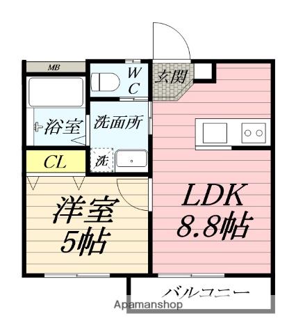 鵠沼コートB(1LDK/2階)の間取り写真