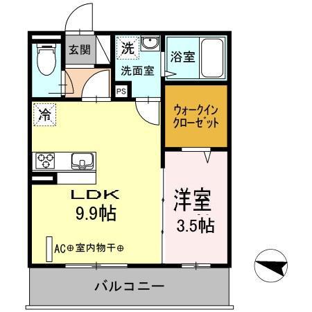 ティーロワ湘南(1DK/2階)の間取り写真