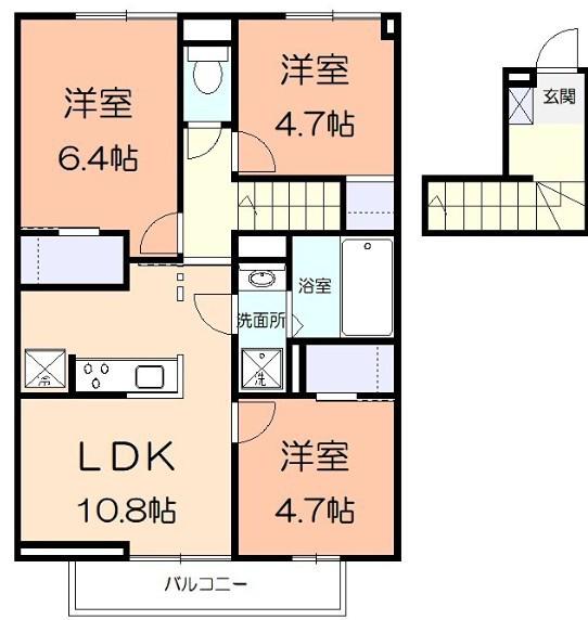 ソレイユ湘南太平台A(3LDK/2階)の間取り写真