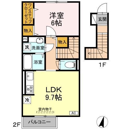 クレール光丘A(1LDK/2階)の間取り写真