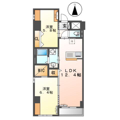 高座渋谷駅前マンション(2LDK/6階)の間取り写真