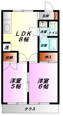 グリーンライフ奥津(2DK/2階)の間取り写真