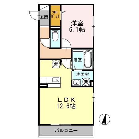 ジュネス中河原(1LDK/3階)の間取り写真