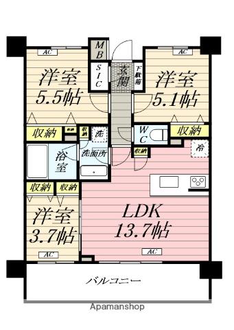 LUXENAPAWS藤沢(3LDK/3階)の間取り写真