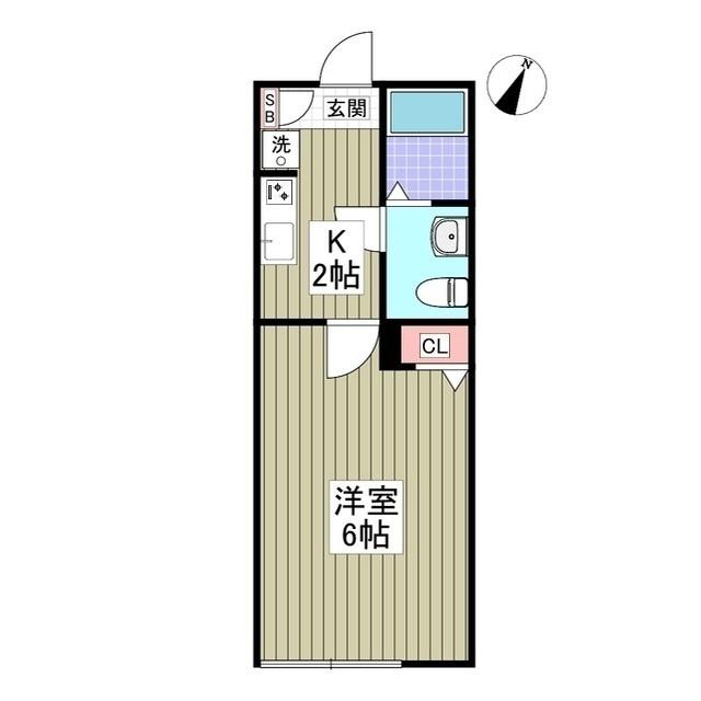 HALE伊勢原(1K/2階)の間取り写真