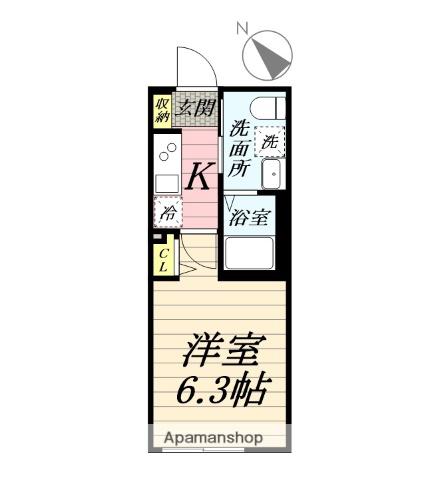 ベイルーム本鵠沼(1K/1階)の間取り写真