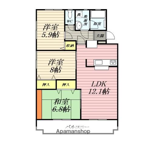 ル・ソレイユ弥勒寺(3LDK/2階)の間取り写真