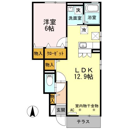 ユニヴェールC(1LDK/1階)の間取り写真