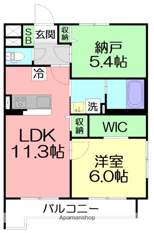 平塚市山下小嶋様計画 B棟(1SLDK/3階)の間取り写真