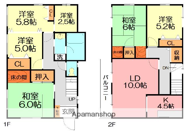 小田急電鉄小田原線 本厚木駅 バス乗車時間：32分 半僧坊バス停で下車 徒歩13分 2階建 築33年(4SLDK)の間取り写真