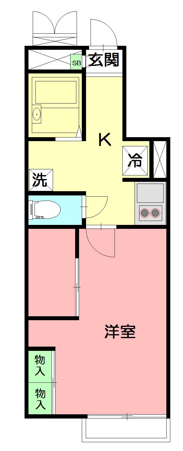 レオパレスメローネⅤ(1K/1階)の間取り写真