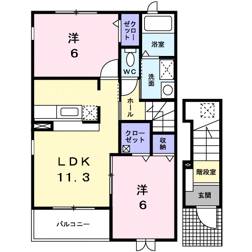 Y.クルメン(2LDK/2階)の間取り写真