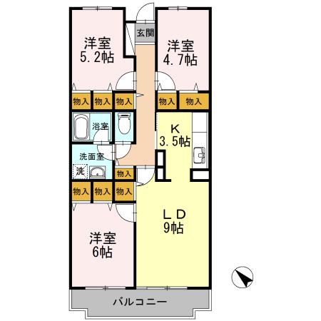 ハイドランジア(3LDK/2階)の間取り写真