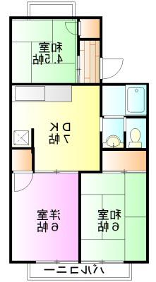 ストーンリバーA棟(3DK/2階)の間取り写真