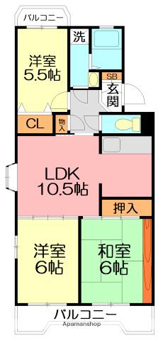 サンハイム神谷(3LDK/3階)の間取り写真