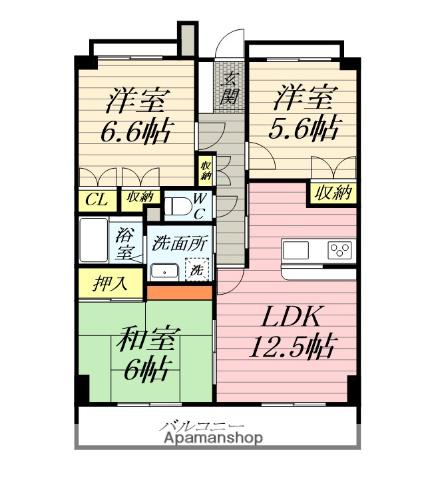 グランドールOKABE(3LDK/5階)の間取り写真
