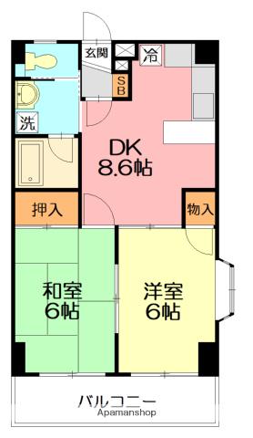 ルミエール旭ヶ丘(2DK/2階)の間取り写真