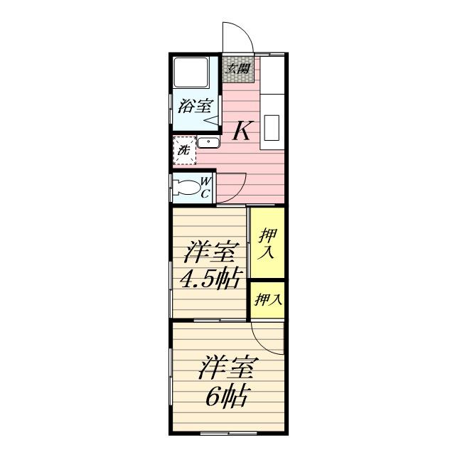 三直アパート(2K/1階)の間取り写真