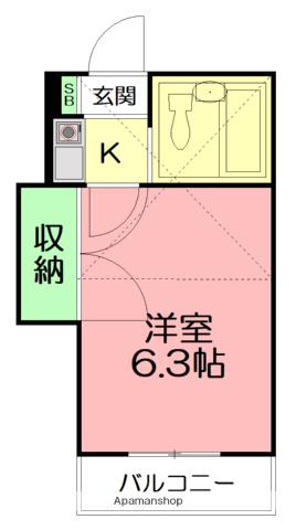 グリーンコート湘南Ⅱ(1K/2階)の間取り写真