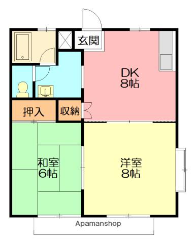 ハウスポ-トⅡ(2DK/2階)の間取り写真