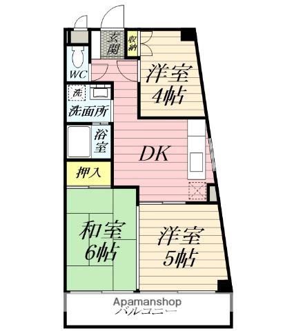 ハイツ堂山(3DK/3階)の間取り写真