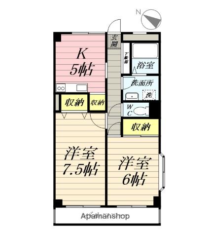 大和瓦マンション(2K/5階)の間取り写真