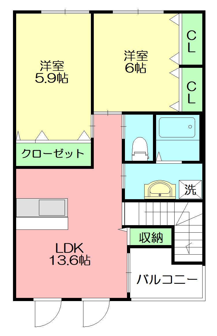 パーシモン(2LDK/2階)の間取り写真