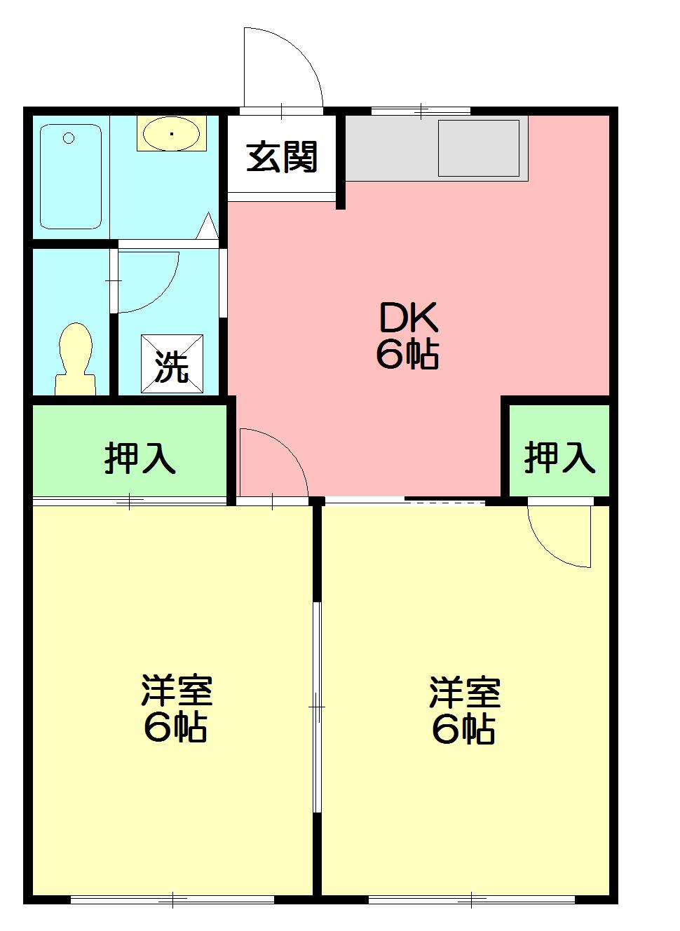 ドゥリーミング(2DK/1階)の間取り写真