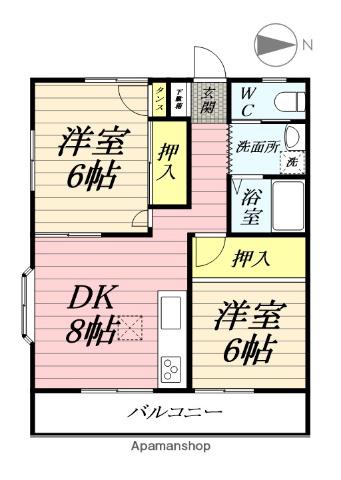 ローズ・ハイツ(2DK/1階)の間取り写真