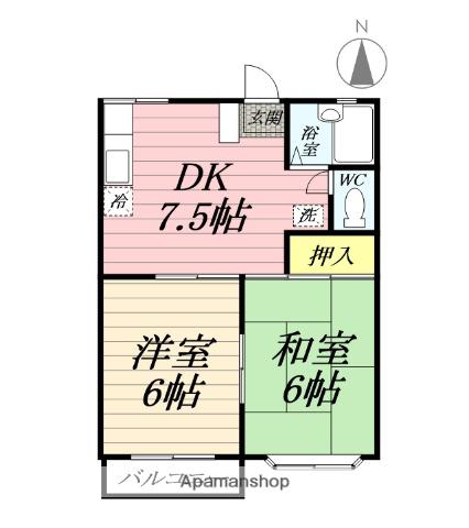 オーベルジュ90(2DK/1階)の間取り写真