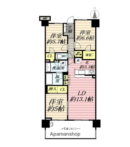 オハナ茅ヶ崎ガーデニア(3LDK/2階)の間取り写真