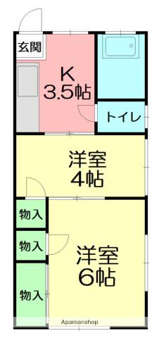 第1オキタハイム(2DK/1階)の間取り写真