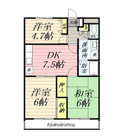 セミーランドヒル(3DK/2階)の間取り写真