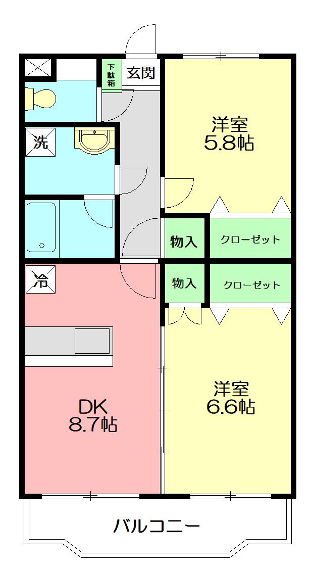 グリーンヒルI 1台込み(2DK/1階)の間取り写真
