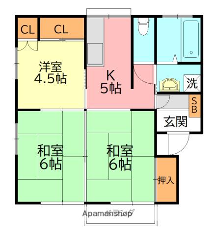 ビレッジオチアイ(2DK/2階)の間取り写真
