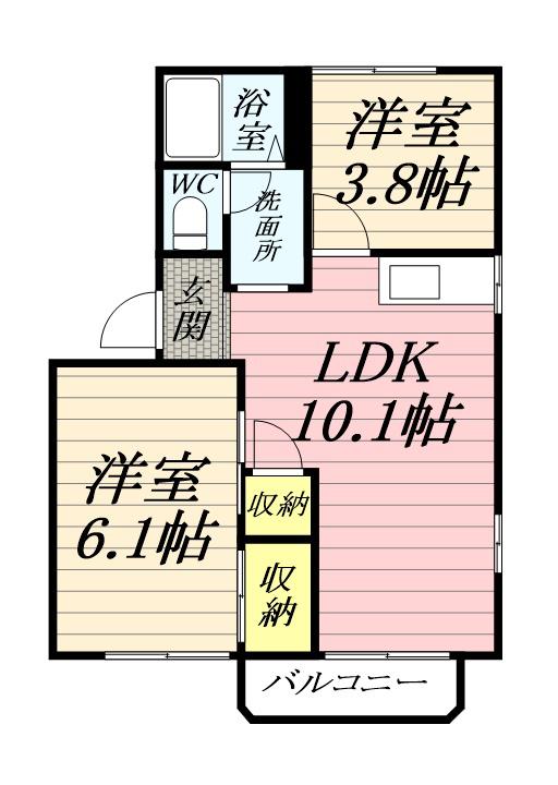 湘南レジデンスA(2LDK/2階)の間取り写真