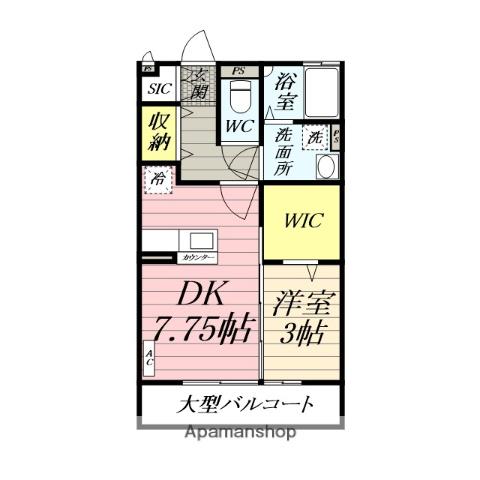 シャンボールB(1DK/2階)の間取り写真