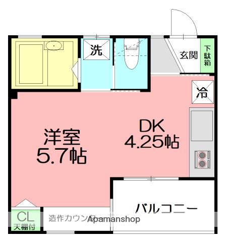 ハオス・ブロイエ(ワンルーム/2階)の間取り写真