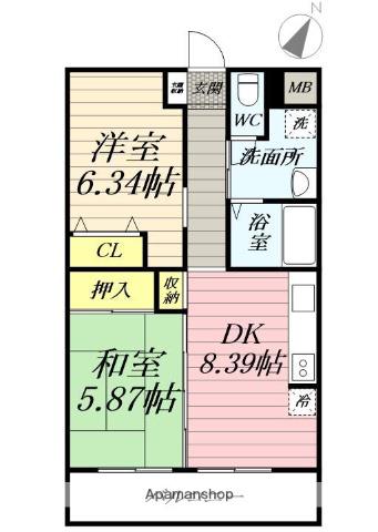 ルミエール香川(2DK/4階)の間取り写真