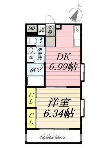 ルミエール香川(1DK/4階)の間取り写真