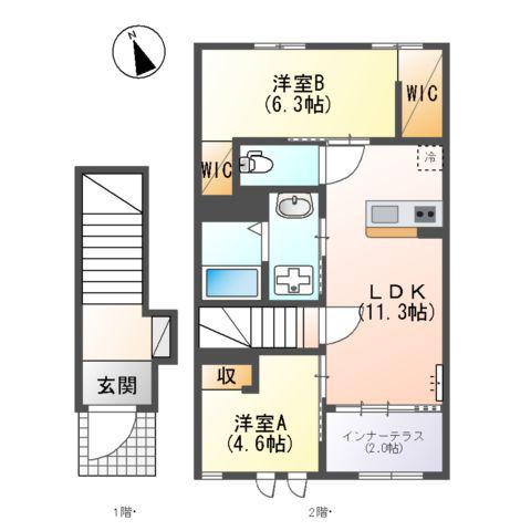 ラ・スール(2LDK/2階)の間取り写真
