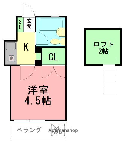 キャンパス・スペース21(ワンルーム/2階)の間取り写真