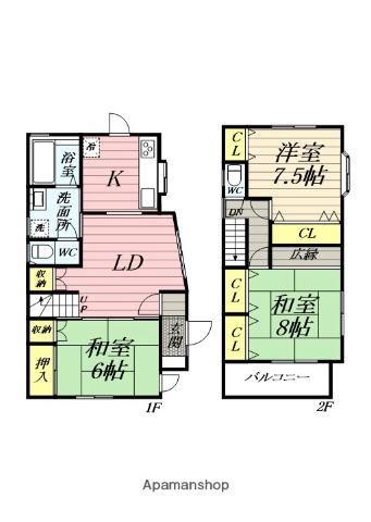 江ノ島電鉄 柳小路駅 徒歩16分 2階建 築25年(3LDK)の間取り写真