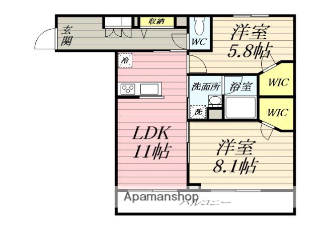 ソレイユ湘南Ⅵ(2LDK/3階)の間取り写真