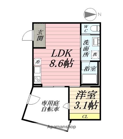 シーキューブ東海岸南(1LDK/1階)の間取り写真